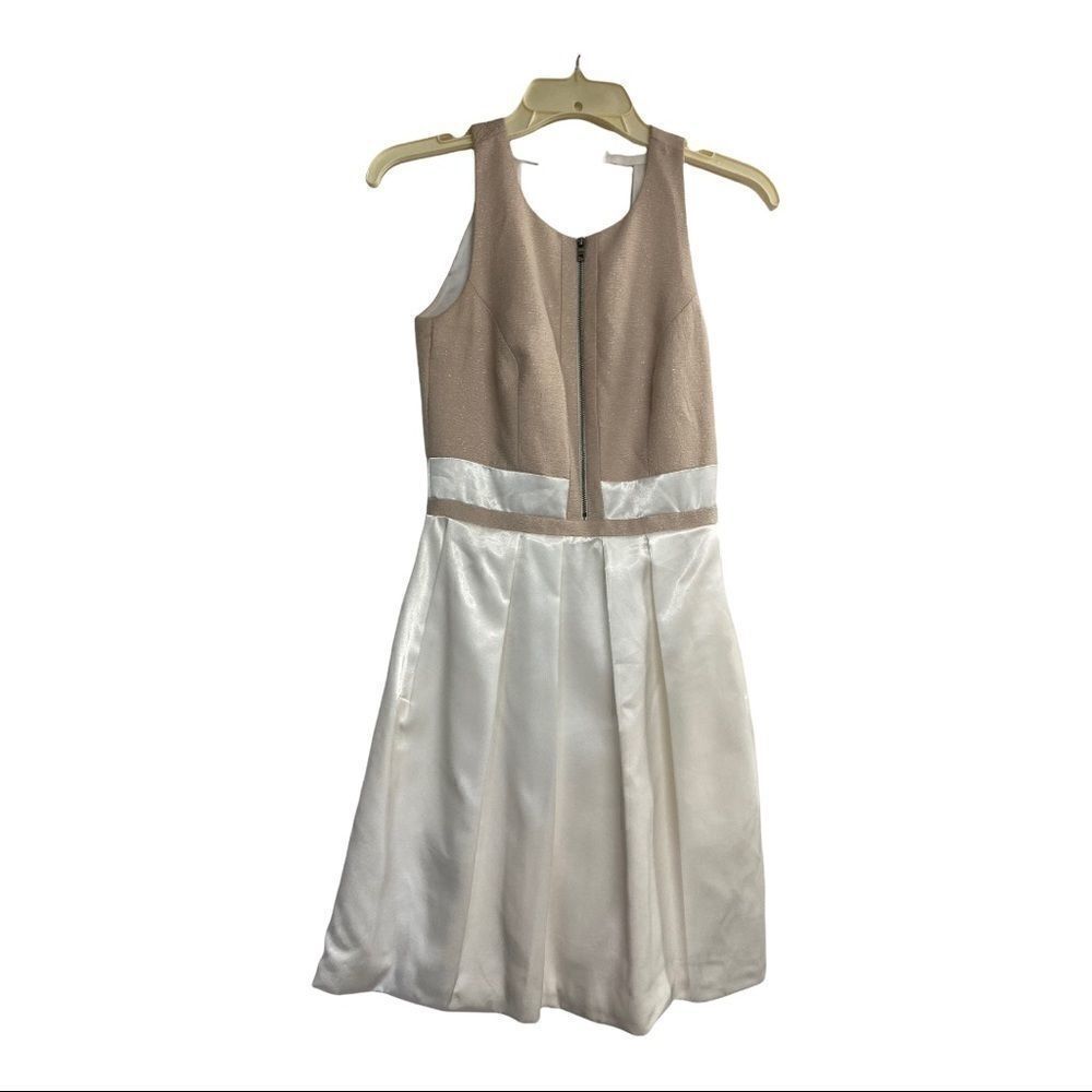 GIANNI BINI, Ivory‎ & Tan dress, Sz 0, Party, 1/2 exposed zipper in front